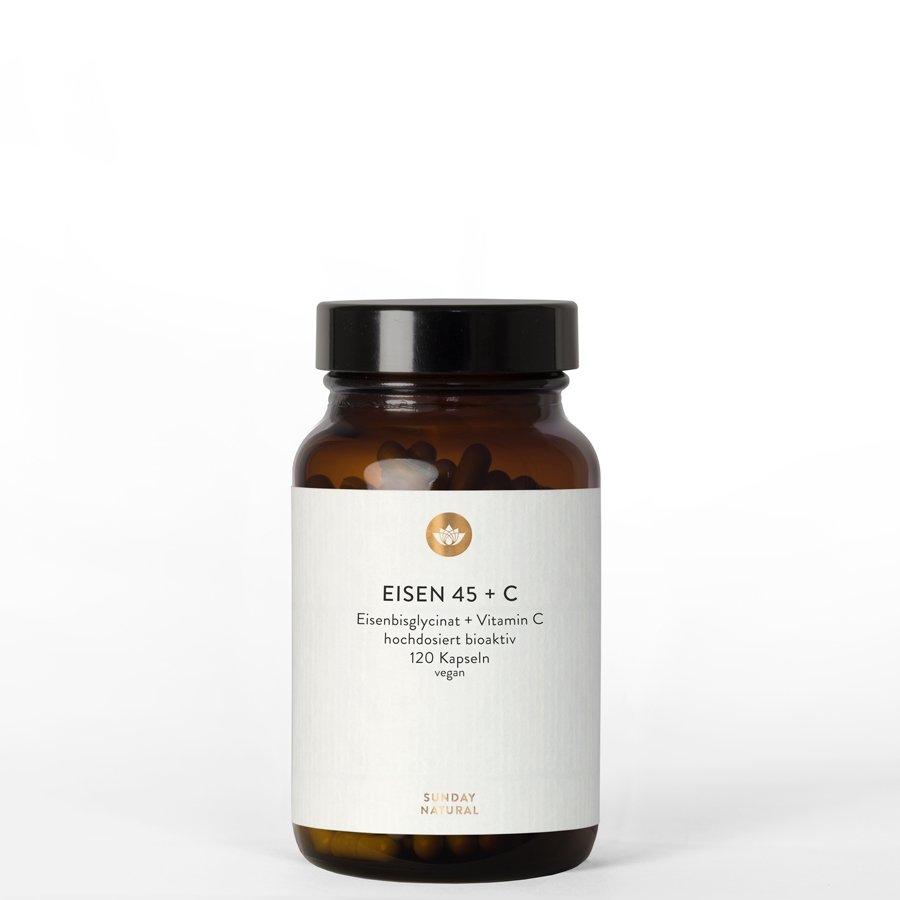 Eisen 45mg als Eisenbisglycinat chelatiert mit Vitamin C aus natürl