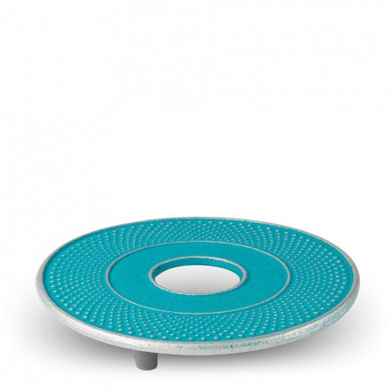 Teapot Cast Iron Saucer Arare Turquoise, Iwachu