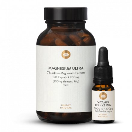 Magnesium Komplex Ultra 120 Kapseln + D3 5000 IE + 200µg K2 Set, Vegan