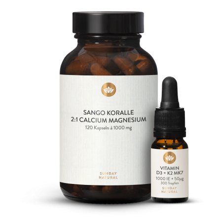 Vitamin D3 + K2 + Sango Koralle 2:1 120 Kapseln Set