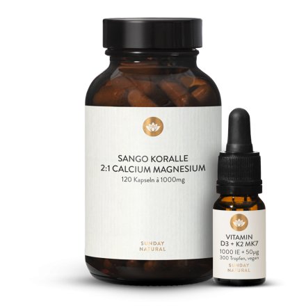 Vitamin D3 + K2 + Sango Koralle 2:1 120 Kapseln Set, Vegan
