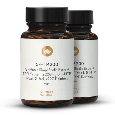 5-Htp 200 Kapseln, Griffonia Simplicifolia Extrakt, Hochrein 99%, Peak-X Frei, Vegan