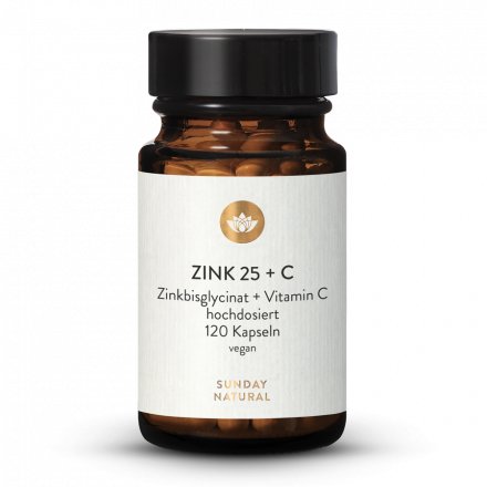 Zinc 25mg High-Dose Zinc Bisglycinate + Natural Vitamin C