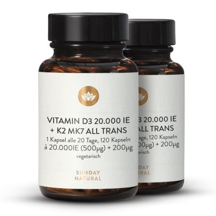 Vitamin D3 + K2 MK7 20.000 IE + 200 µg all trans Hochdosiert