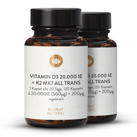 Vitamin D3 + K2 MK7 20,000 IU + 200µg All-Trans Capsules