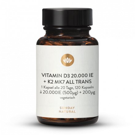 Vitamin D3 + K2 MK7 20,000 IU + 200µg All-Trans Capsules