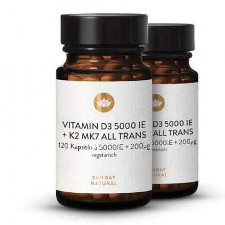 Vitamin D3 + K2 MK7 5,000 IU + 200µg All-Trans 120 Capsules