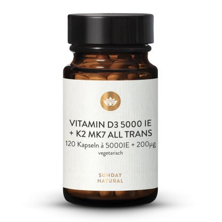 Vitamin D3 + K2 MK7 5,000 IU + 200µg All-Trans 120 Capsules