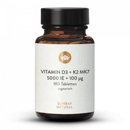Vitamin D3 5000 IE + 100 µg K2 Mk7 180 Tabletten
