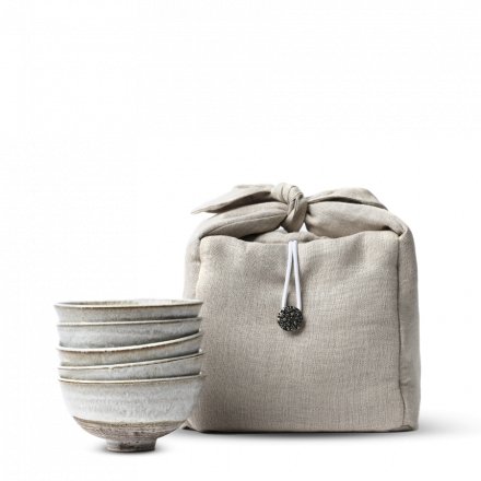 Yoshi En Tea Bowls White Set of 5 w/ Light Bag