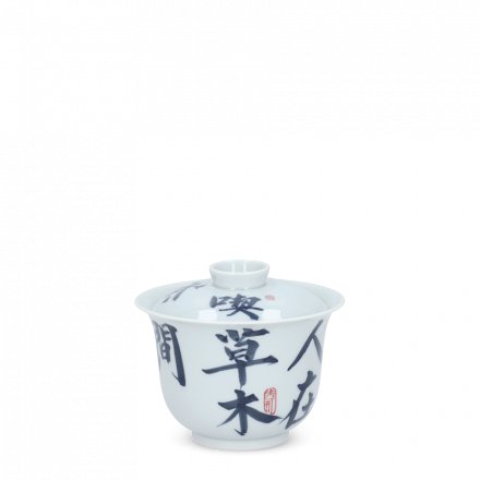 Jingdezhen Calligraphy Porcelain Gaiwan Fu Rong Blue White