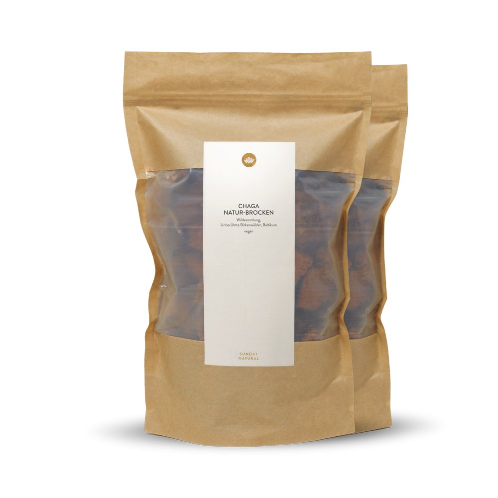 Premium Chaga Vitalpilz 2x300g Brocken Rohkostqualität vom ganzen Pilz ...