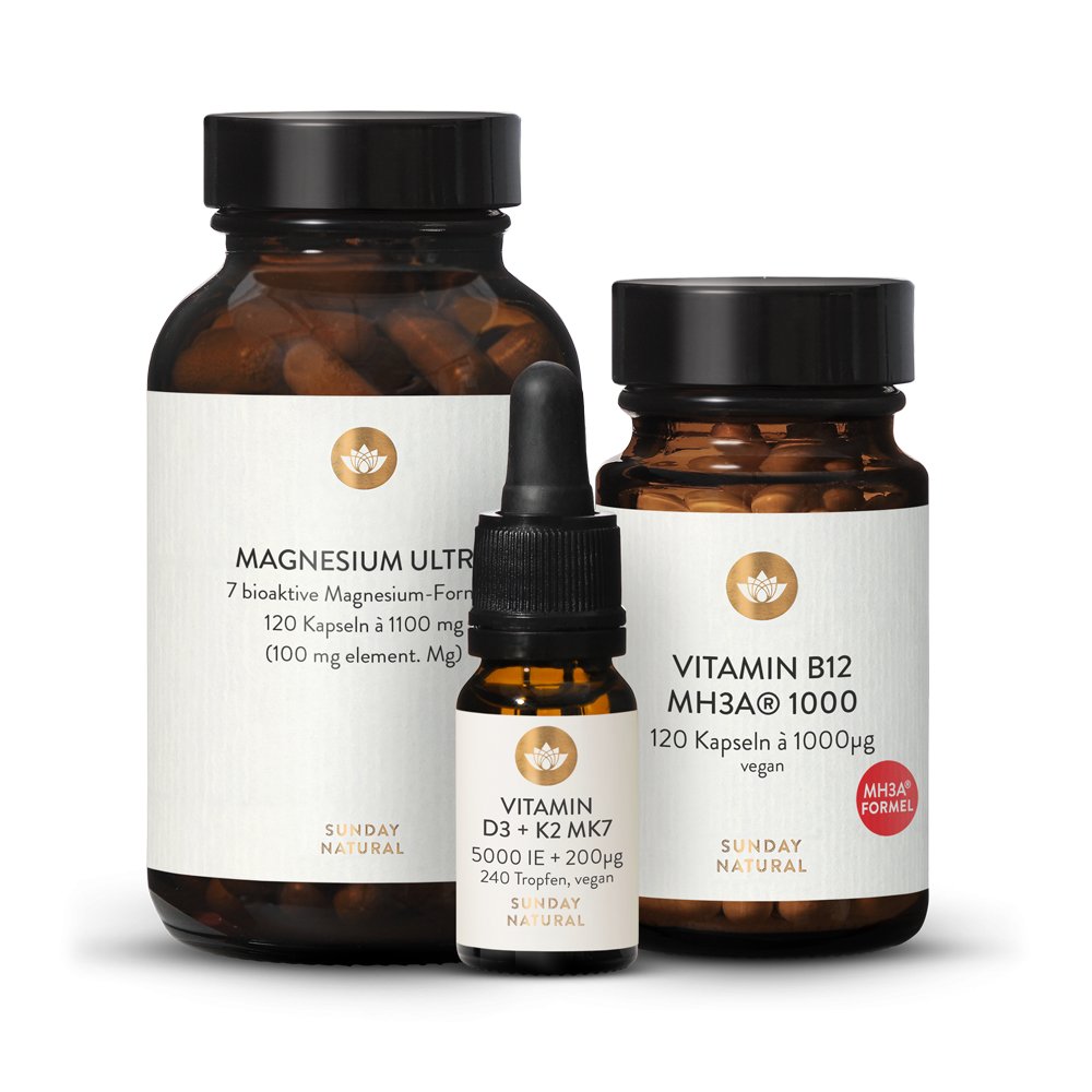 Vitamin D3 + K2 Magnesium Komplex Ultra 120 Kapseln B12 MHAFormel Sunday Natural