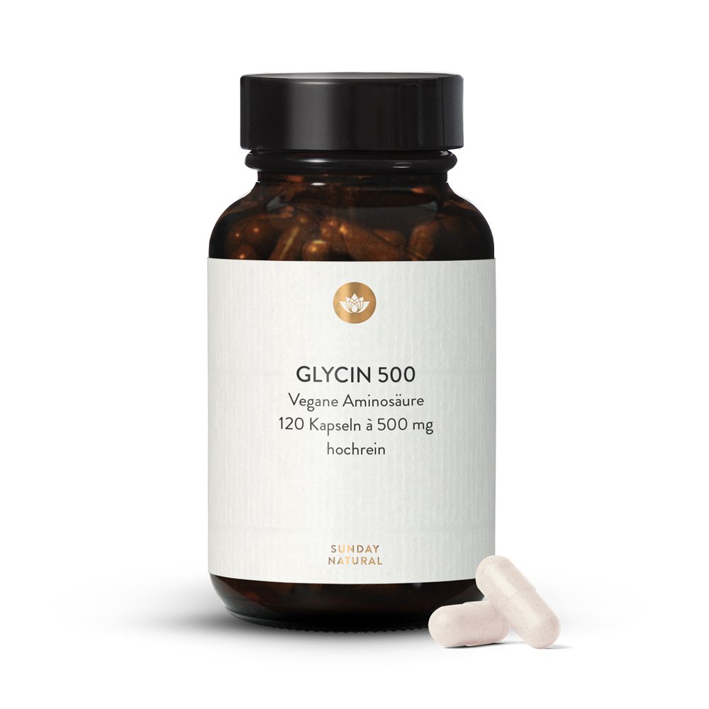 Glycin 500mg vegan in 98,5% Reinheit 120 Kapseln | Sunday Natural
