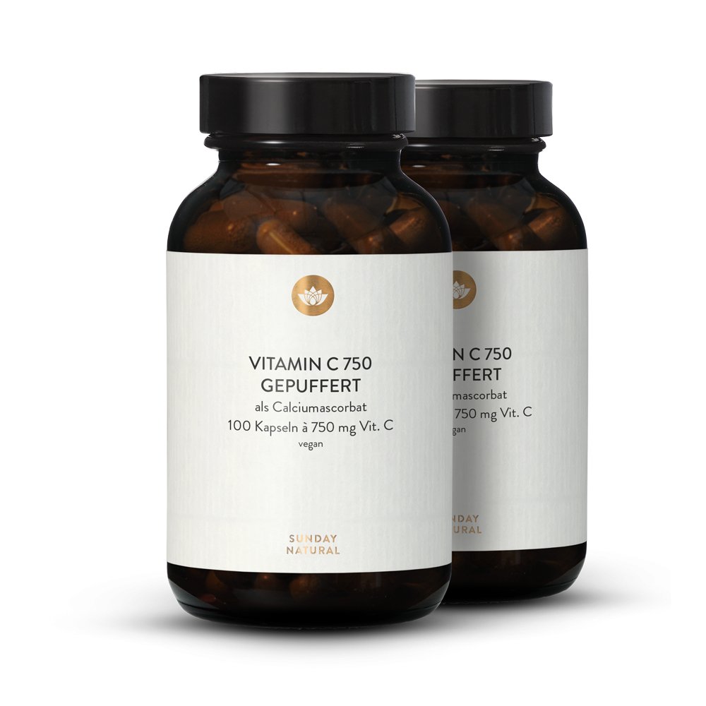 Vitamine C 750 Ascorbate de calcium tamponné à haute dose. 2 x 100 gélules.