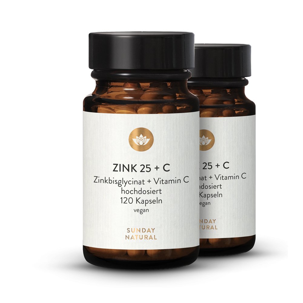 Bisglycinate de zinc 25mg + vitamine C naturelle / chélate de zinc