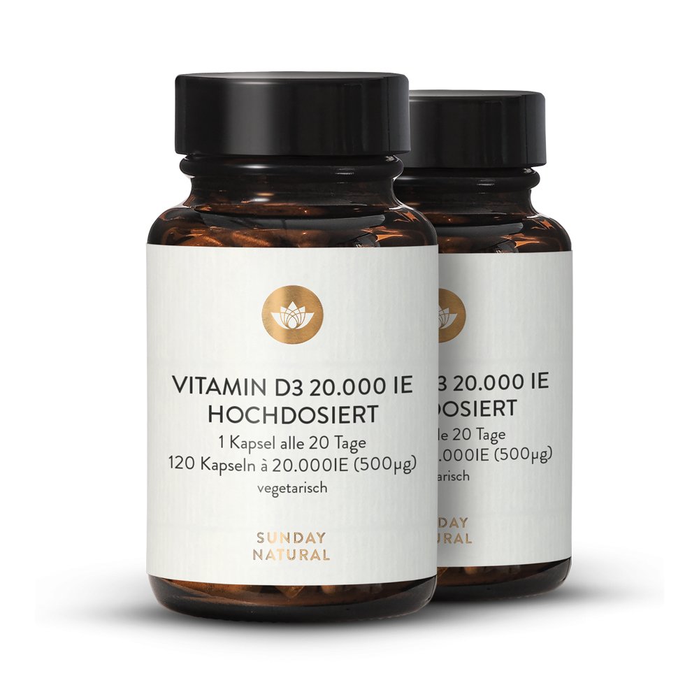 Vitamin D3 20000 Ie 500µg 2x120 Kapseln Hochdosiert Aus Usa Sunday Natural