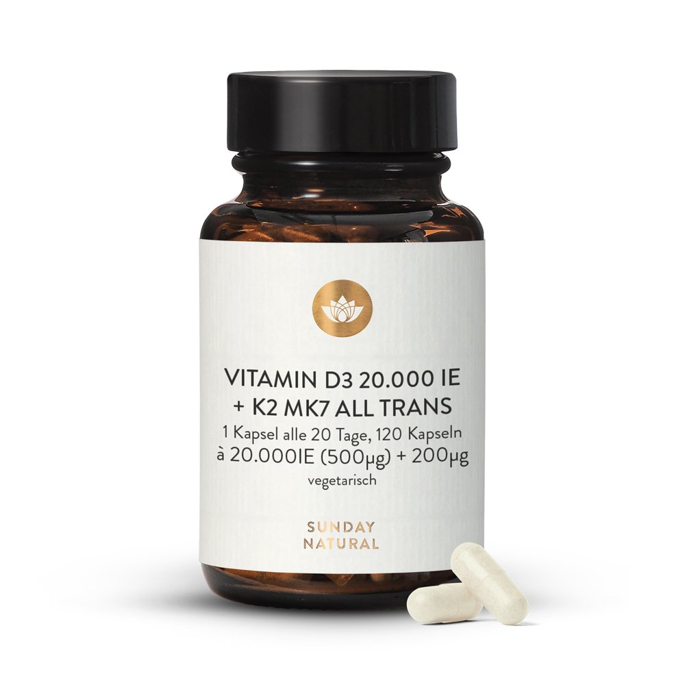 Vitamin D3 K2 Mk7 All Trans 20000 Ie 200µg X 120 Kapseln Sunday Natural