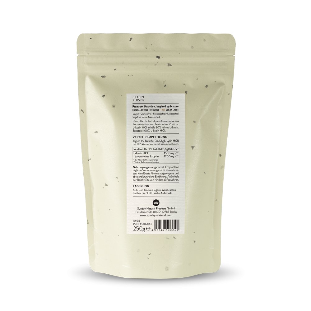 L Lysin Aminosaure Aus Fermentation Hochrein Vegan 2x250g Pulver Sunday Natural