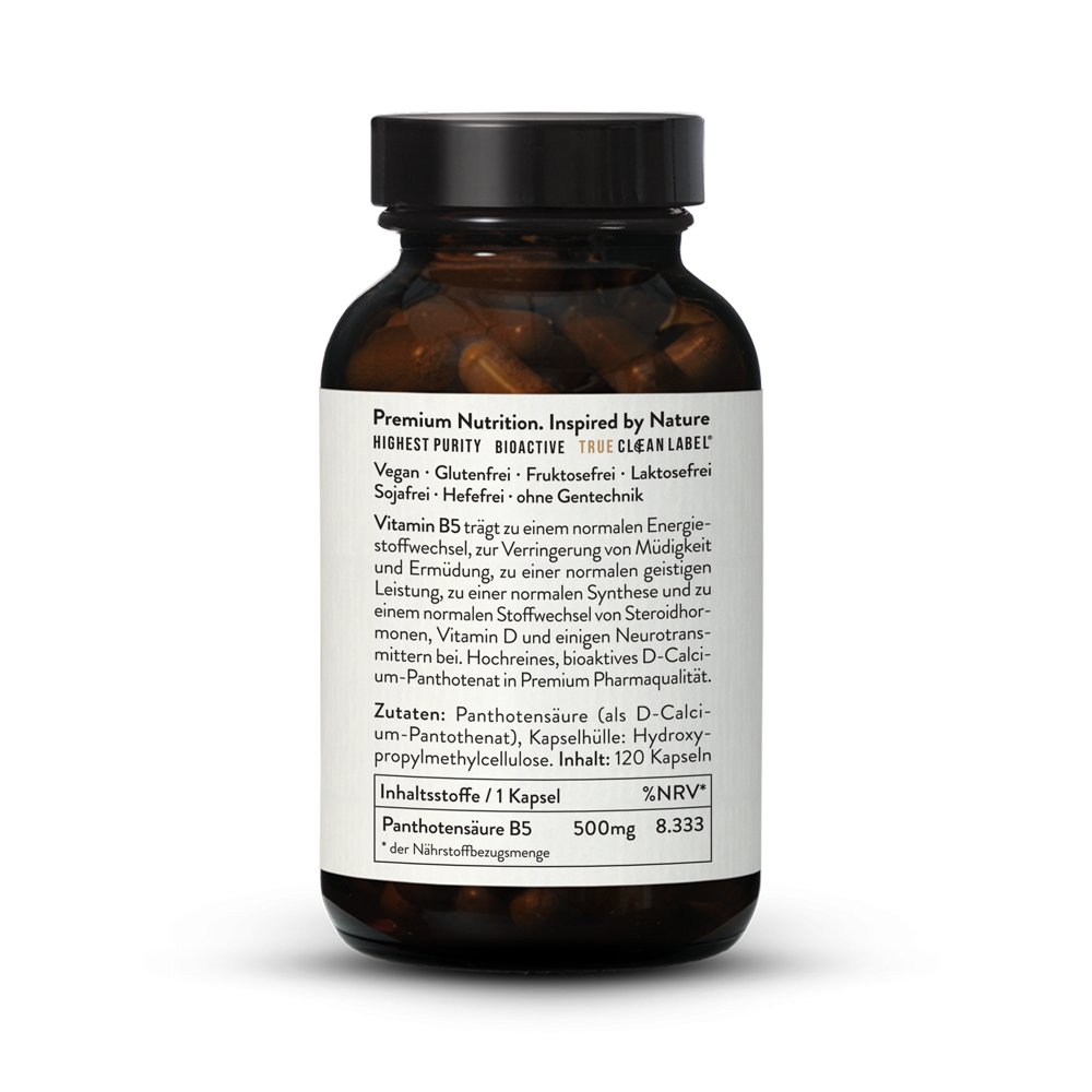 Vitamin B5 (Pantothenic Acid): High-Dose, 500mg. 2x120 Capsules | Sunday Natural Vitamin B5 (Pantothenic Acid): High-Dose, 500mg. 2x120 Capsules | Sunday Natural