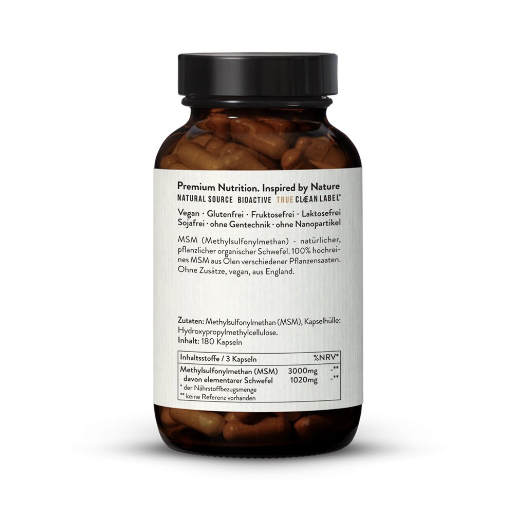 MSM UltraPure 1000mg aus Pflanzenölen 180 Kapseln | Sunday Natural