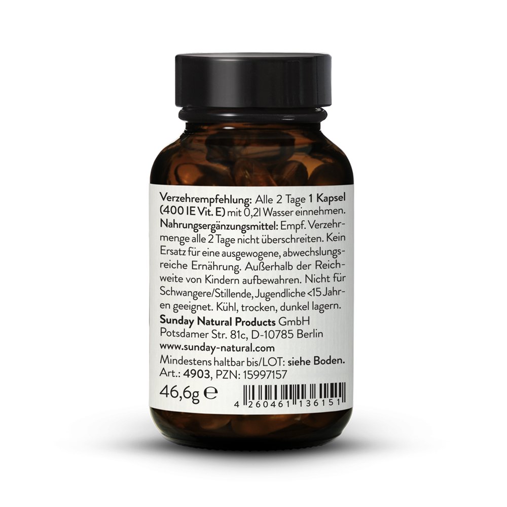 Vitamin E 400 Ie Komplex Hochdosiert Naturlich 60 Kapseln Sunday Natural