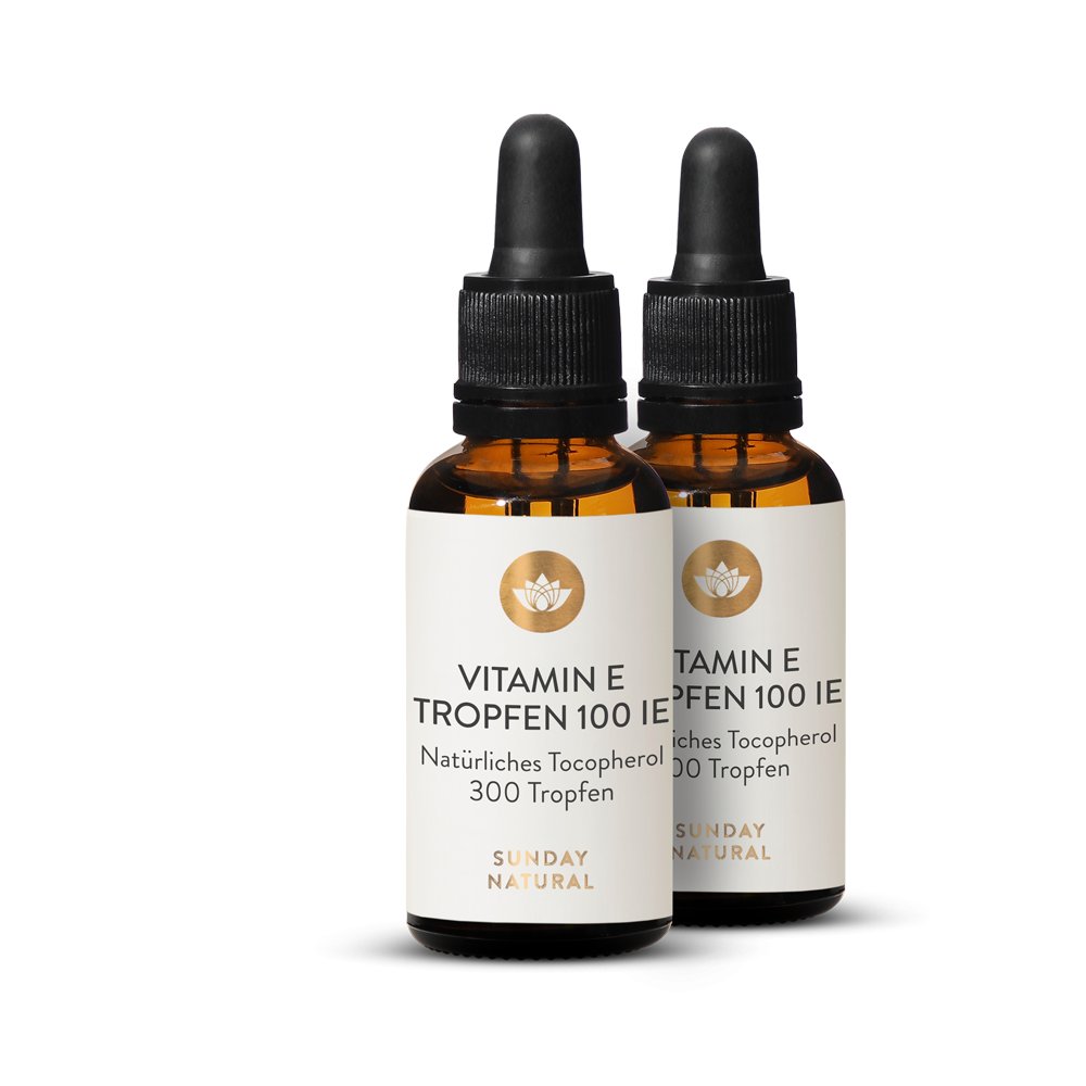Vitamin E Tropfen 100 IE, natürliches DaTocopherol aus Sonnenblume. Set 2x300 Tropfen Sunday