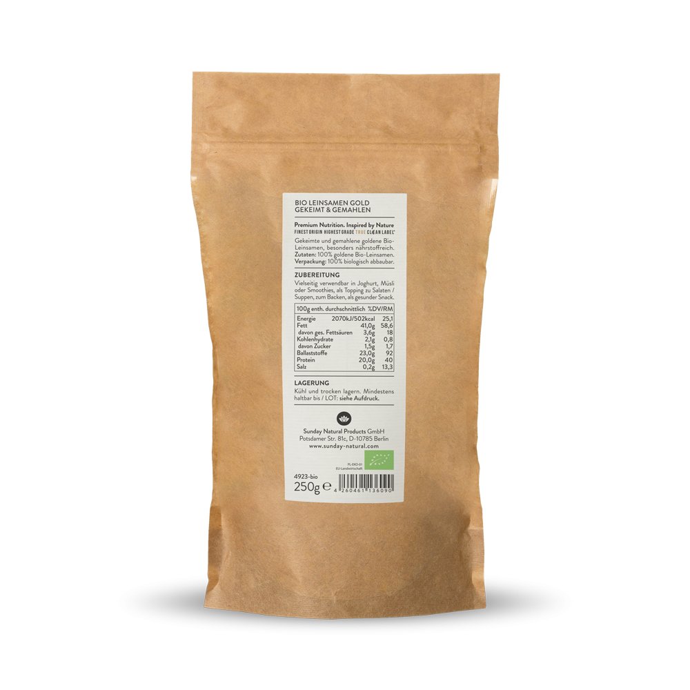 Gekeimte Leinsamen gold gemahlen Bio Rohkost aus EU 250g | Sunday Natural
