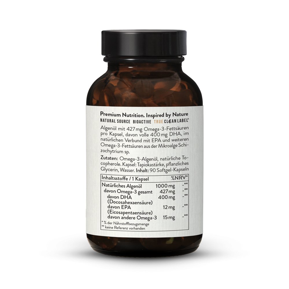 Omega 3 DHA Capsules Vegan. High-Dose DHA from Algae. 90 softgels | Sunday  Natural