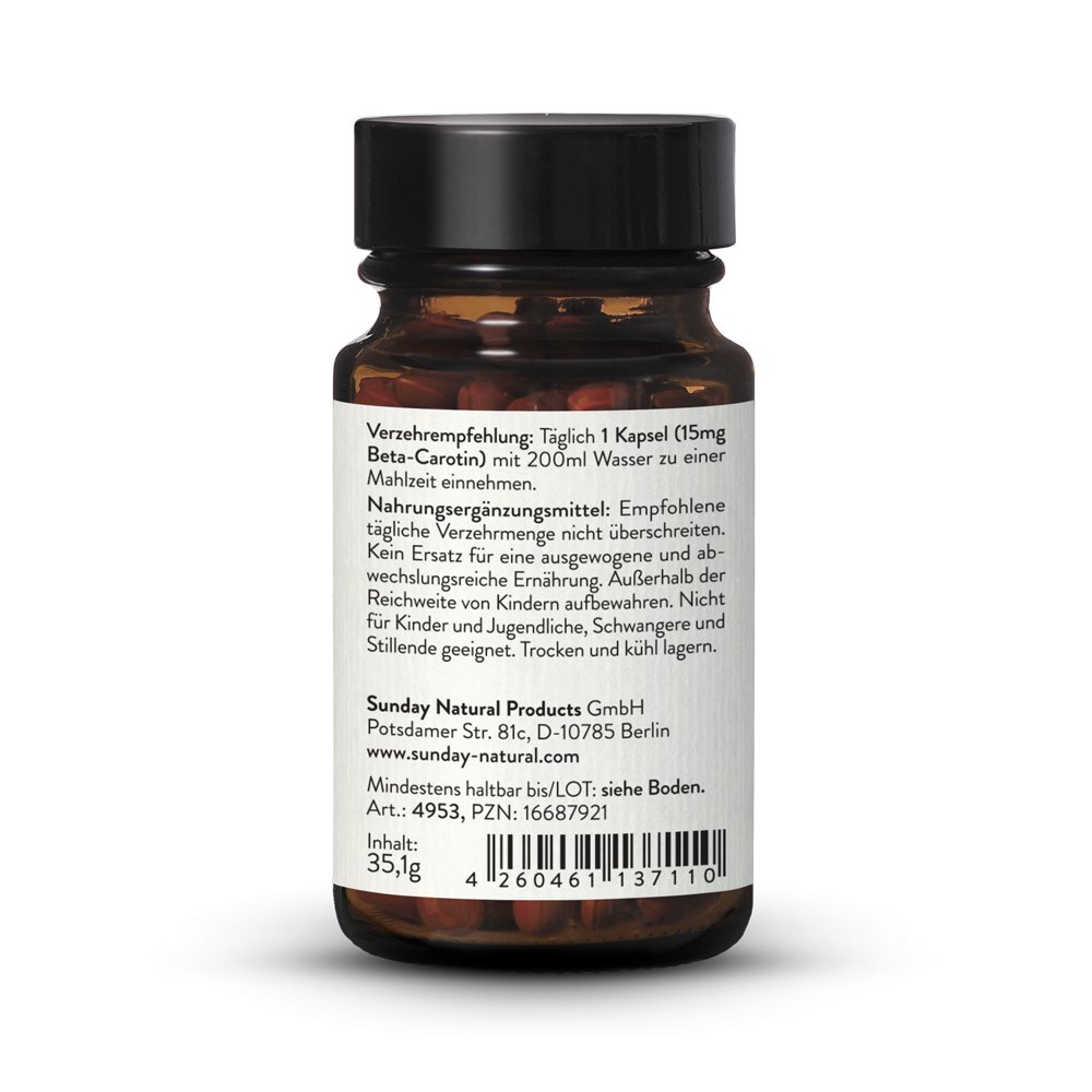 Beta Carotin 15mg Naturlich Aus Dunaliella Algen 180 Kapseln Sunday Natural