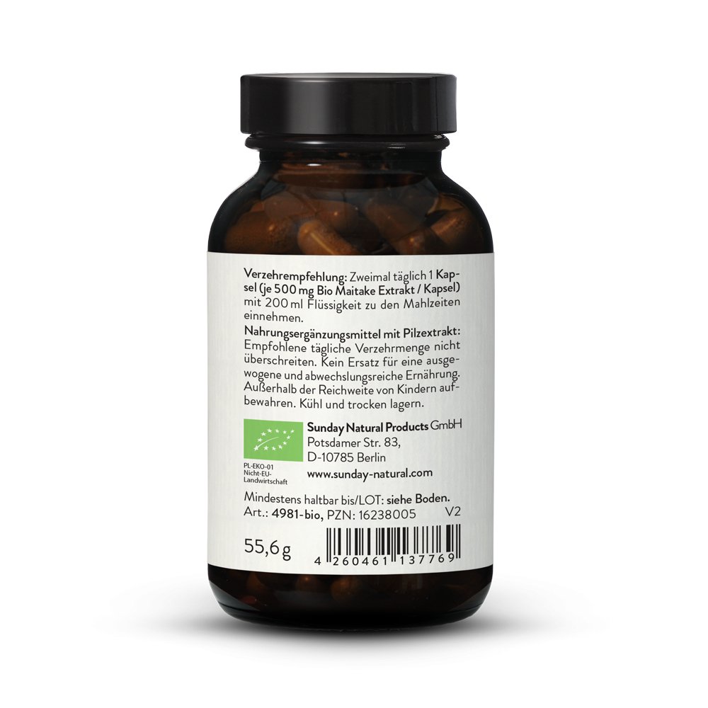 Bio Maitake Extrakt mit 30 Polysacchariden 2x90 Kapseln. Sunday Natural