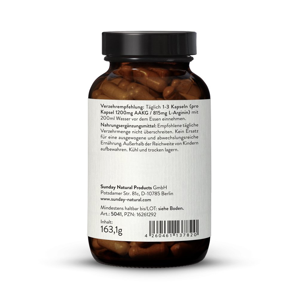 Aakg 1200mg L Arginin Pflanzlich Aus Fermentation 120 Kapseln Sunday Natural