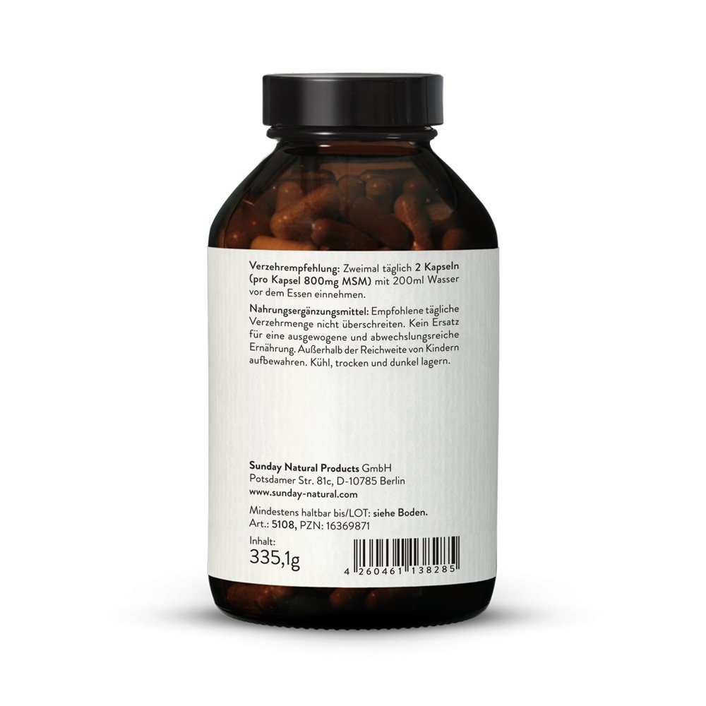 Msm Kapseln 800mg Methylsulfonylmethan Ohne Zusatze 365 Kps Sunday Natural