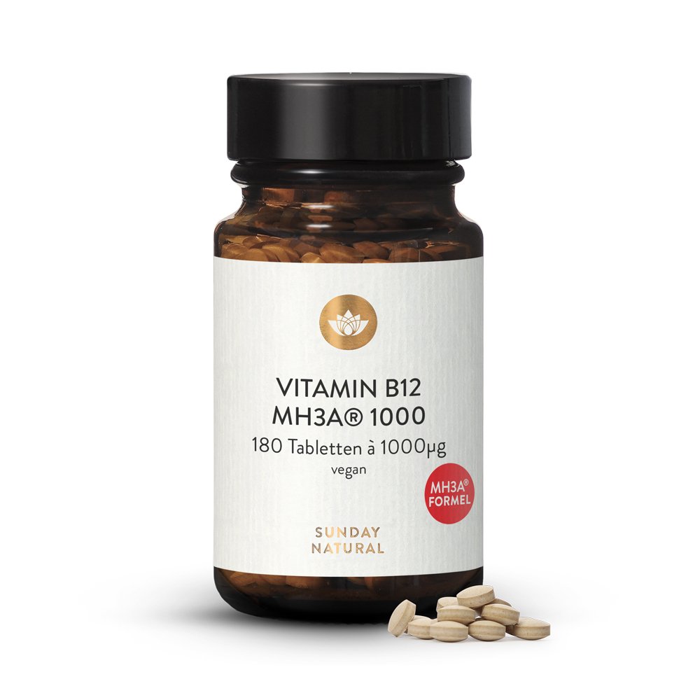 Vitamin B12 Mh3a 1000µg Hochdosiert Vegan 180 Lutschtabletten Sunday Natural