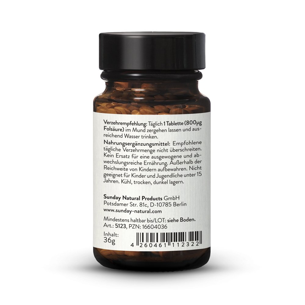 Folsaure Komplex Hochdosiert Bioaktiv 800µg 180 Tabletten Sunday Natural