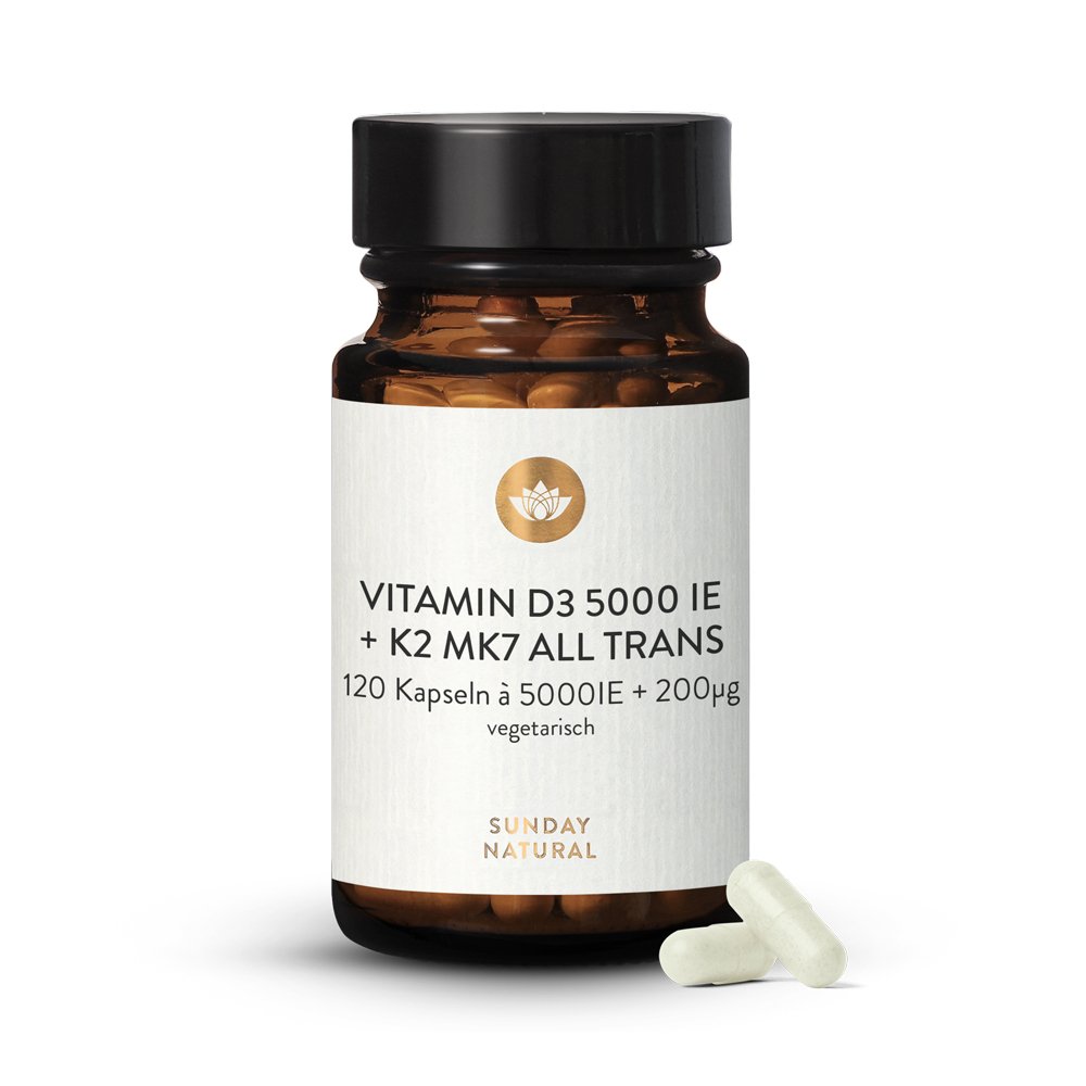 Vitamin D3+K2 MK7 AllTrans 5,000 IU + 200µg. 120 Capsules