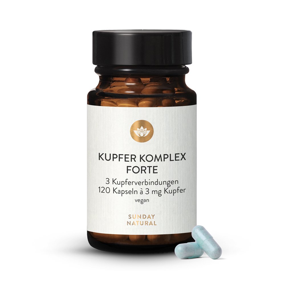 Kupfer Komplex Forte hochdosiert 3mg vegan 120 Kapseln Sunday Natural