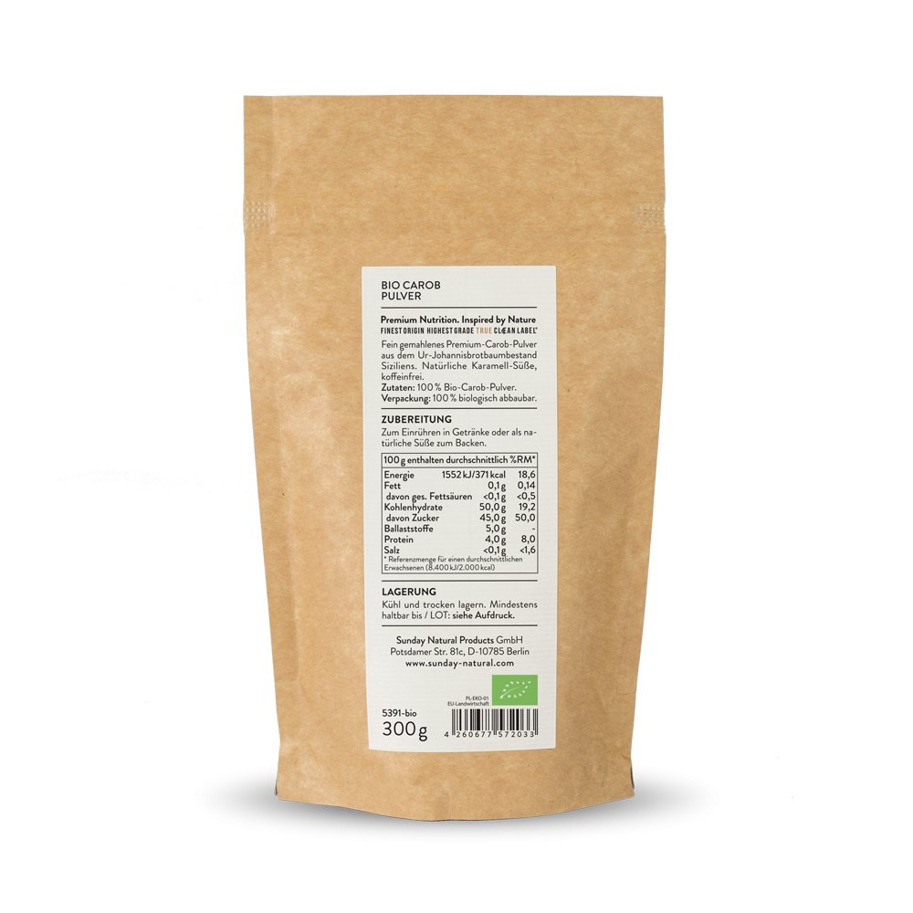Organic Carob Powder from Sicily. Premium, Glutenfree. 300g Sunday