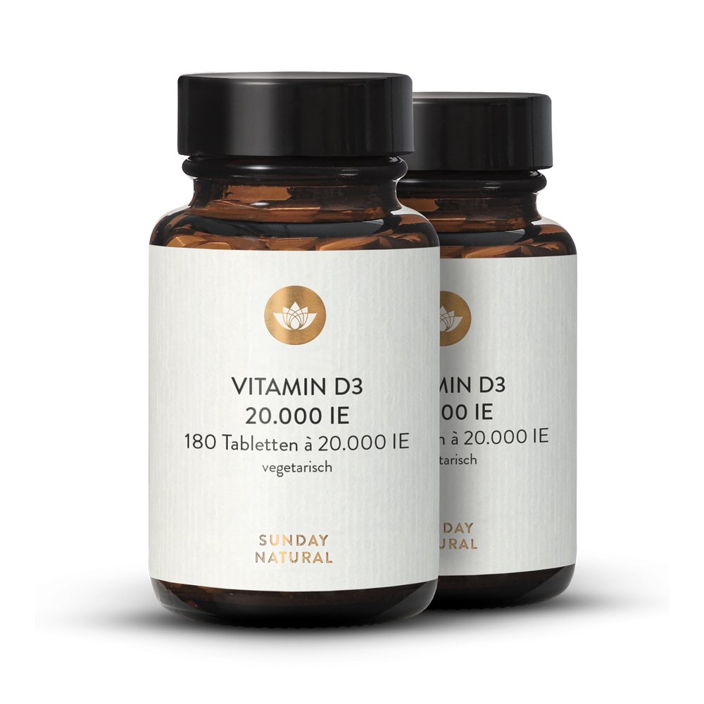 Vitamin D3 20000 IE x 180 Tabletten. Hochrein, bioaktiv Sunday Natural