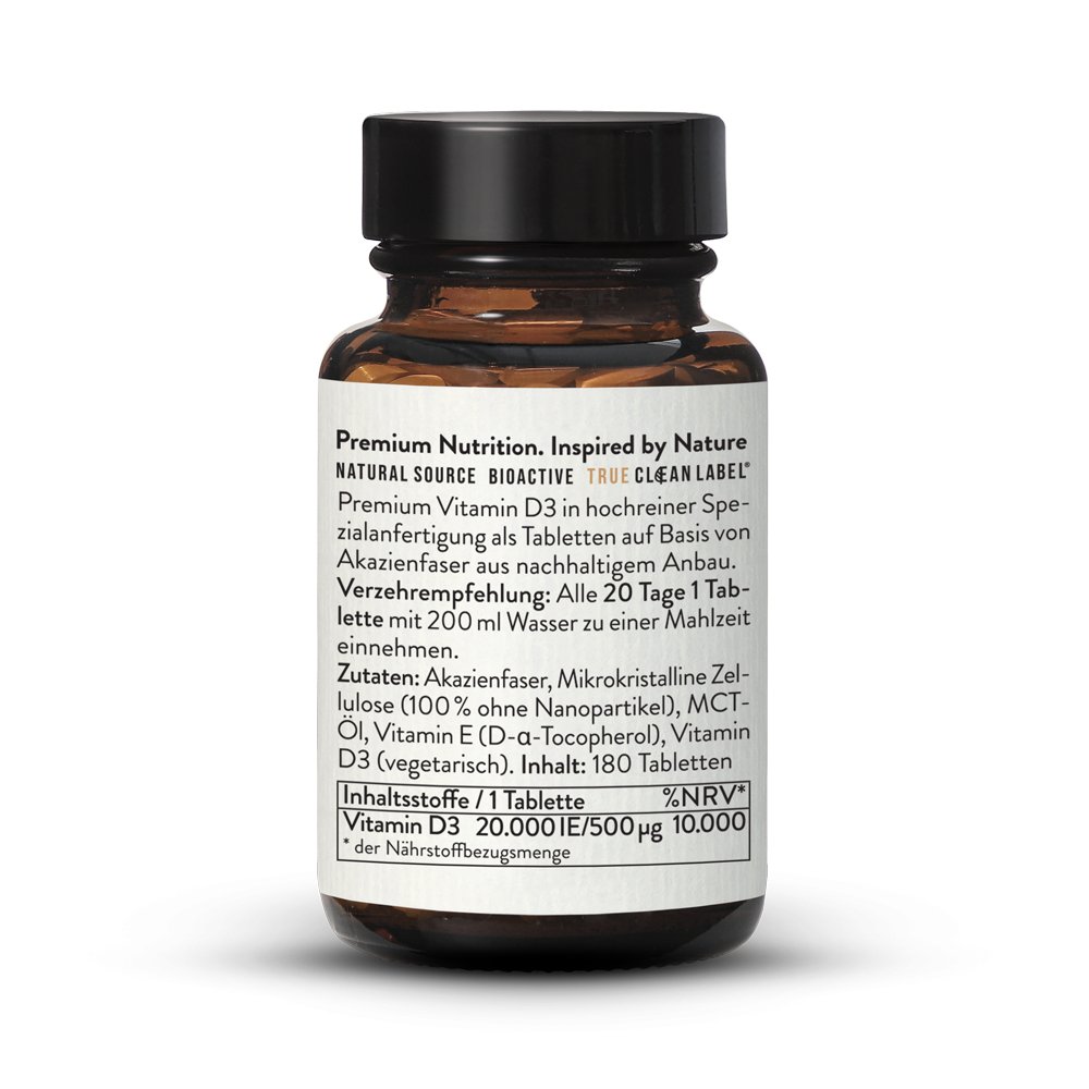 Vitamin D3 20,000 IU. Ultra pure and bioactive. 180 tablets Sunday Natural