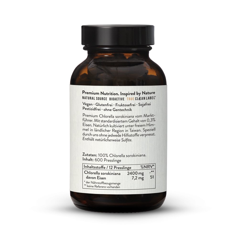 Chlorella w/ 0.3 Iron Vegan, No Additives. 600 Tablets Sunday Natural