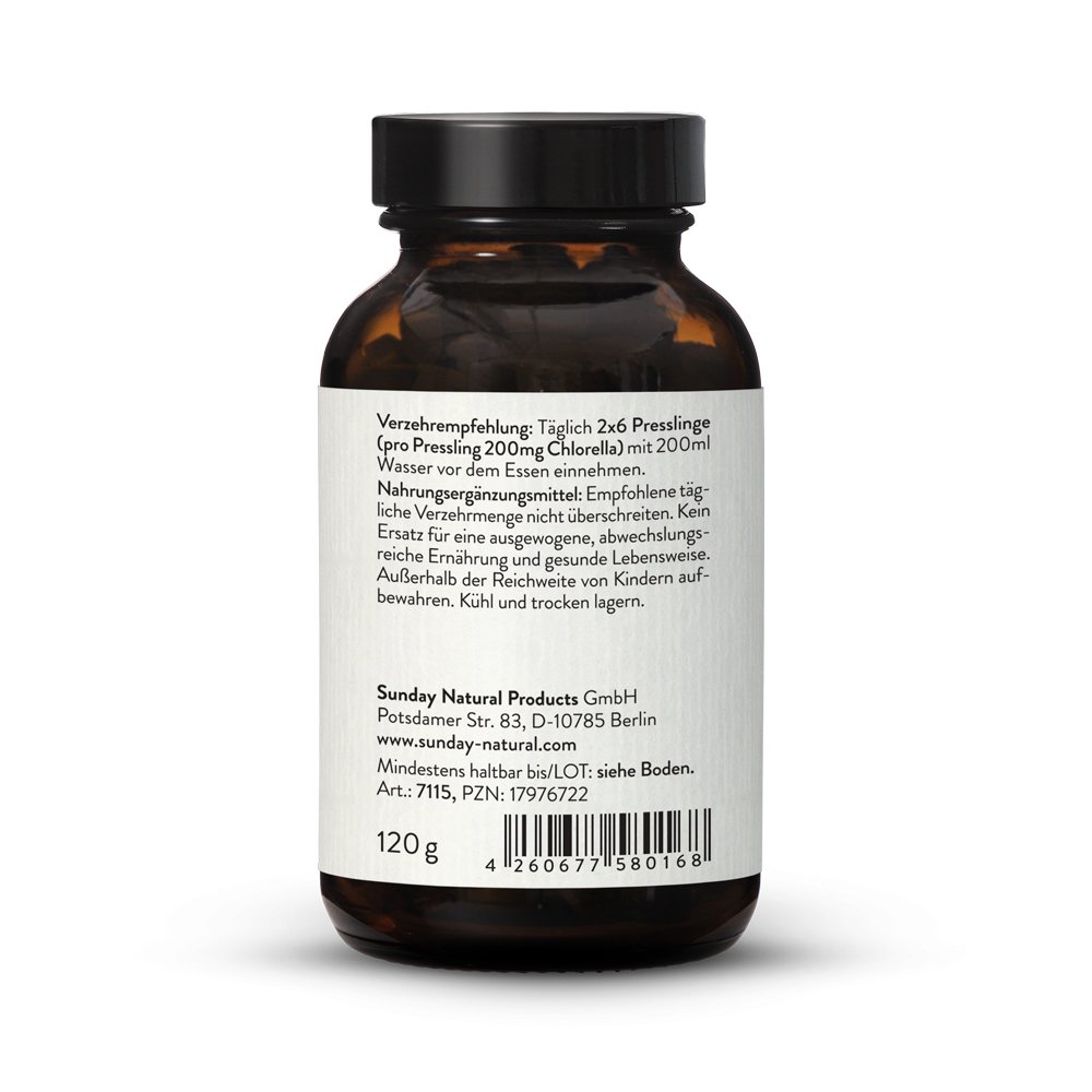 Chlorella w/ 0.3 Iron Vegan, No Additives. 600 Tablets Sunday Natural