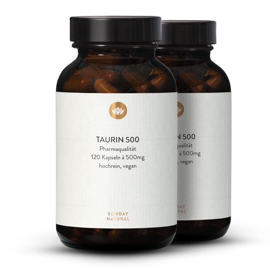 Vegan Taurine 500mg 99 Pure. 2x120 Capsules Sunday Natural