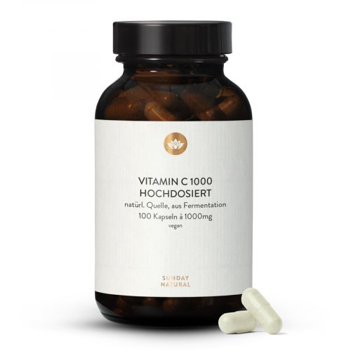 Vitamin C 1000mg hochdosiert aus Fermentation 100 Kapseln Sunday Natural