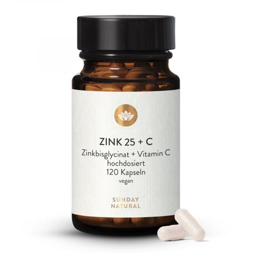 Zinc 25mg High-Dose Zinc Bisglycinate + Vitamin C