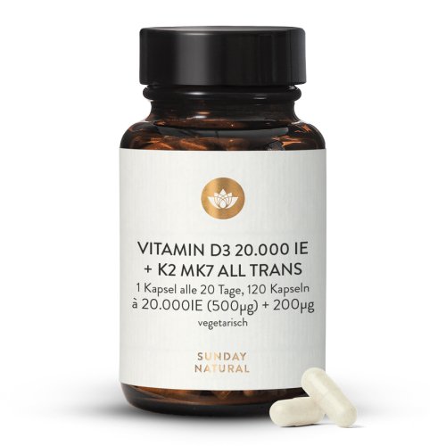 Vitamin D3 + K2 MK7 20.000 IE + 200µg all trans Kapseln