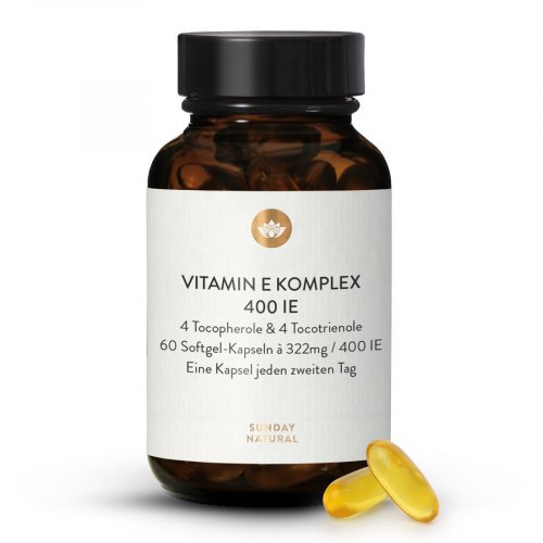 Vitamin E 400 IE Komplex hochdosiert, natürlich. 60 Kapseln Sunday