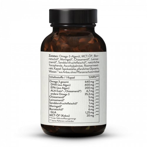 Omega 3 Komplex Kapseln vegan DHA / EPA / ALA + Pflanzenöle Sunday Natural