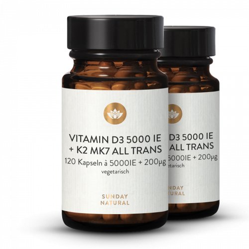 Vitamin D3 + K2 MK7 5000 IE + 200µg all trans 120 Kapseln