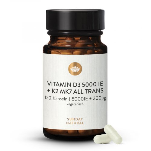Vitamin D3 + K2 MK7 5000 IE + 200µg all trans 120 Kapseln